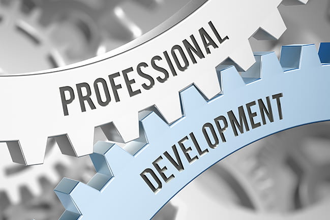 Gears interlocking with professional development written on them